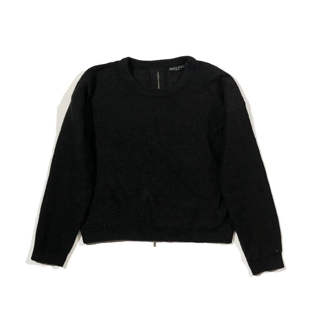 Brave Soul London Womens XS Black Crew Neck Long Sleeve Knit Back Zip Sweatshirt